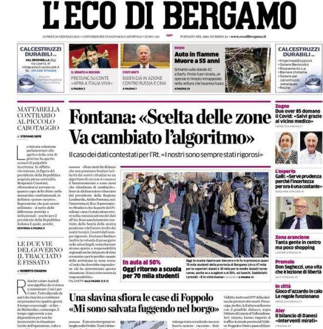 L'Eco di Bergamo, Fontana: «Scelta delle zone. Va cambiato l’algoritmo»