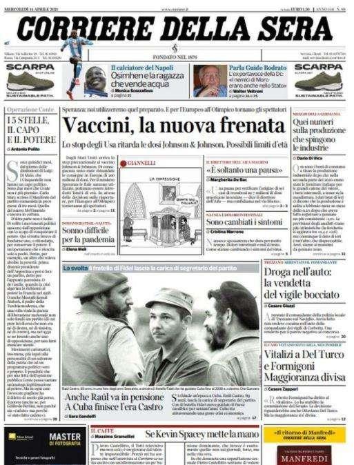 Corriere della Sera: "Vaccini, la nuova frenata"