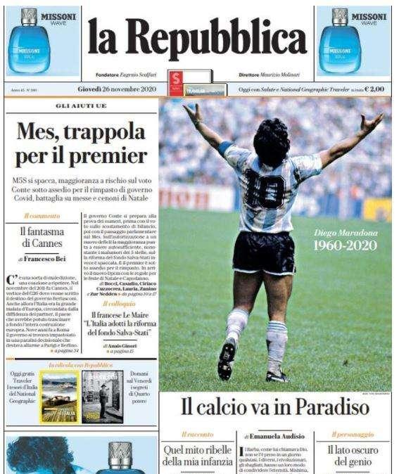 La Repubblica:  "A Conte l'aiuto della destra"