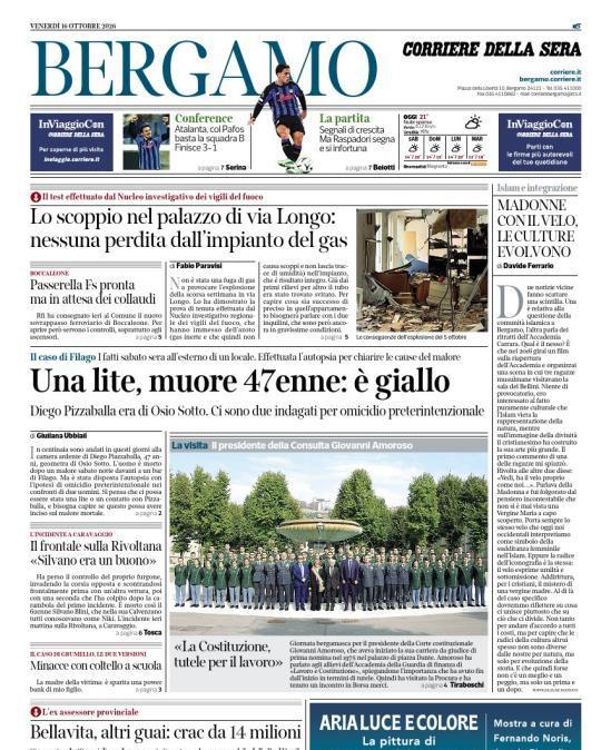 PRIMA PAGINA - Corriere di Bergamo: "Conference: Atalanta, col Pafos basta la squadra B. Finisce 3-1"