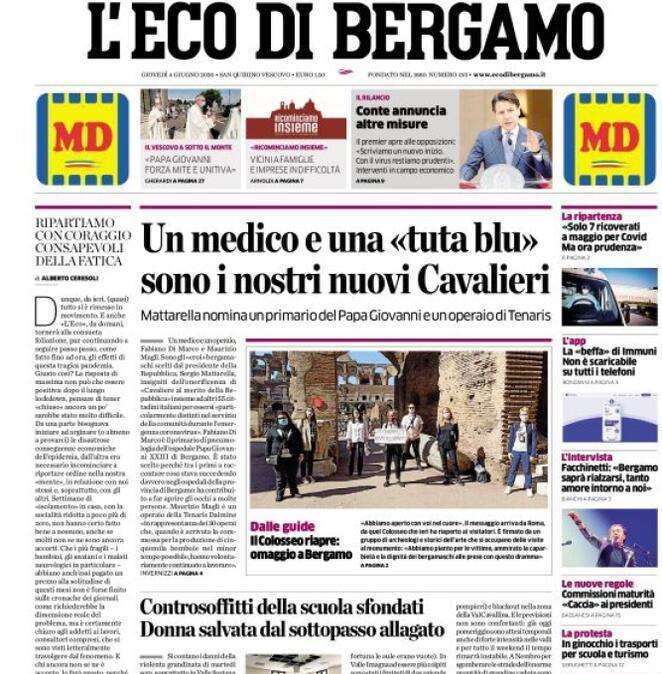 L'Eco di Bergamo: "Un medico e una «tuta blu» sono i nostri nuovi Cavalieri"