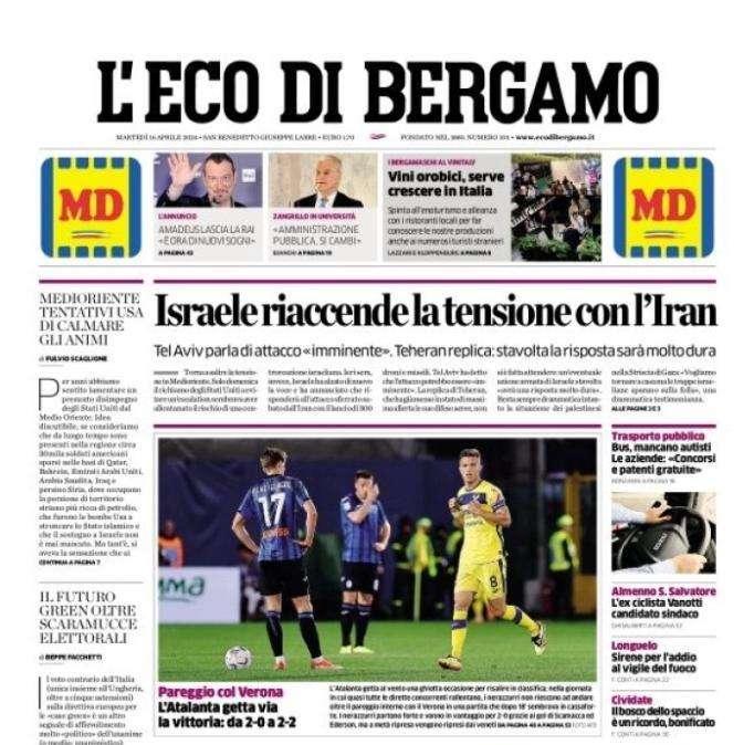L'Eco di Bergamo apre: "Pareggio col Verona, l'Atalanta getta via la vittoria"