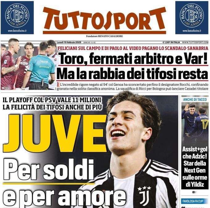 Obiettivo playoff, Tuttosport recita in prima pagina: "Juve, per soldi e per amore"