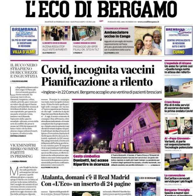 L'Eco di Bergamo: "Covid, incognita vaccini. «Inglese» in 22 Comuni"
