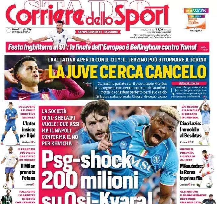 Offerta shock al Napoli, Il Corriere dello Sport apre: "200 milioni su Osimhen-Kvara"