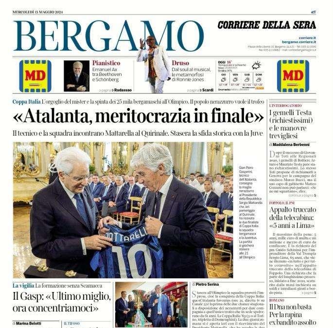 Il Corriere di Bergamo così oggi in apertura: "Atalanta, meritocrazia in finale"
