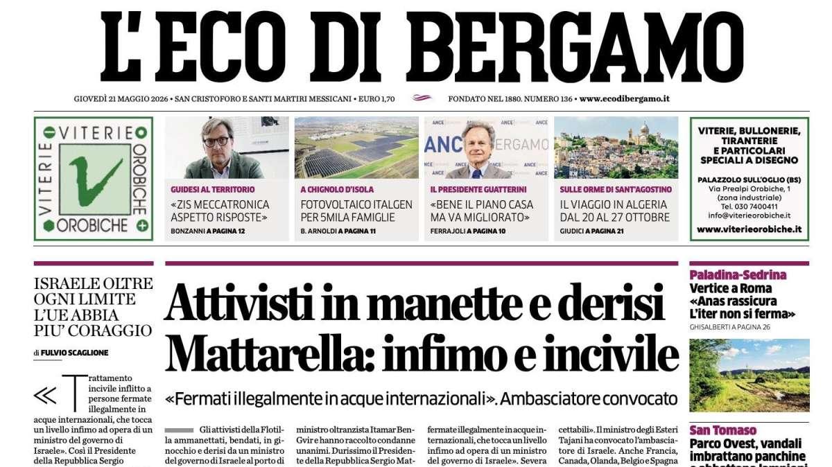 PRIMA PAGINA – L'Eco di Bergamo: "Dea, sfida col Napoli per mister Sarri"