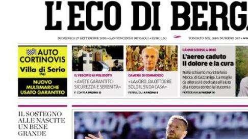 L'Eco di Bergamo sull'Atalanta: "Gomez è già super. L’Atalanta parte a razzo: 4-2 al Toro"