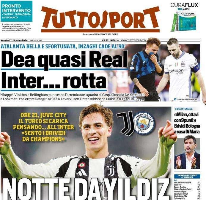 Tuttosport in prima pagina: "Notte da Yildiz". Ore 21, Juve-Manchester City