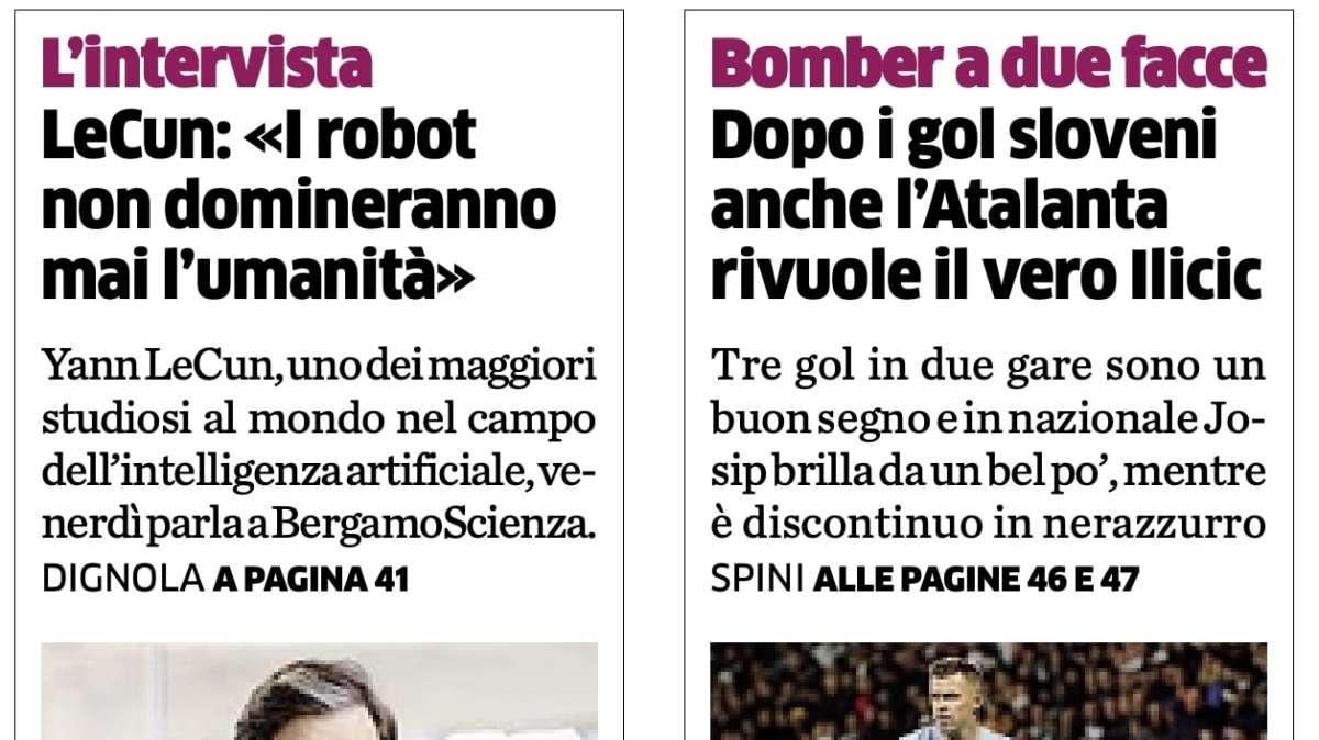 L'Eco di Bergamo: "Bomber a due facce"