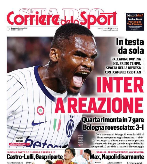 PRIMA PAGINA - Corriere dello Sport: "Inter a reazione"