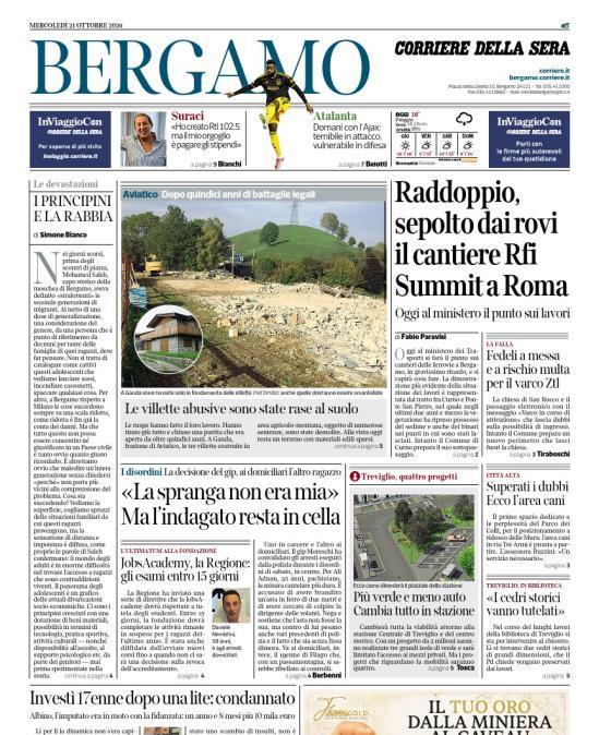 PRIMA PAGINA - Corriere di Bergamo: "Atalanta: domani con l'Ajax: temibile in attacco, vulnerabile in difesa"
