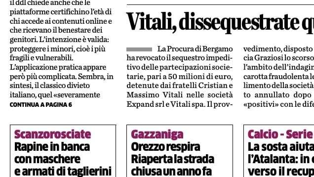 PRIMA PAGINA - L’Eco di Bergamo: "Atalanta, in cinque verso il recupero"