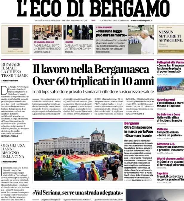 PRIMA PAGINA - L'Eco di Bergamo: Scalvini prolunga fino al 2031: "Qui in famiglia"