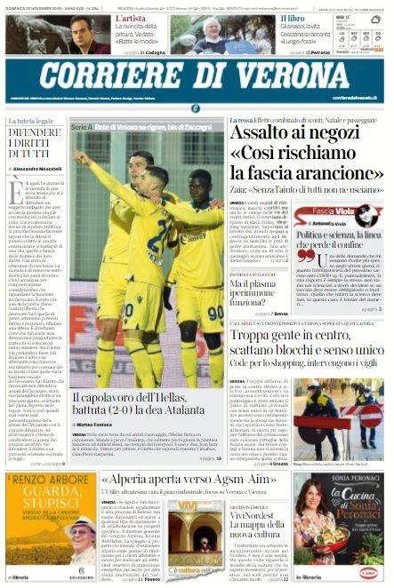 Juric fa il miracolo, Corriere di Verona: "Il capolavoro dell'Hellas, battuta la dea Atalanta"