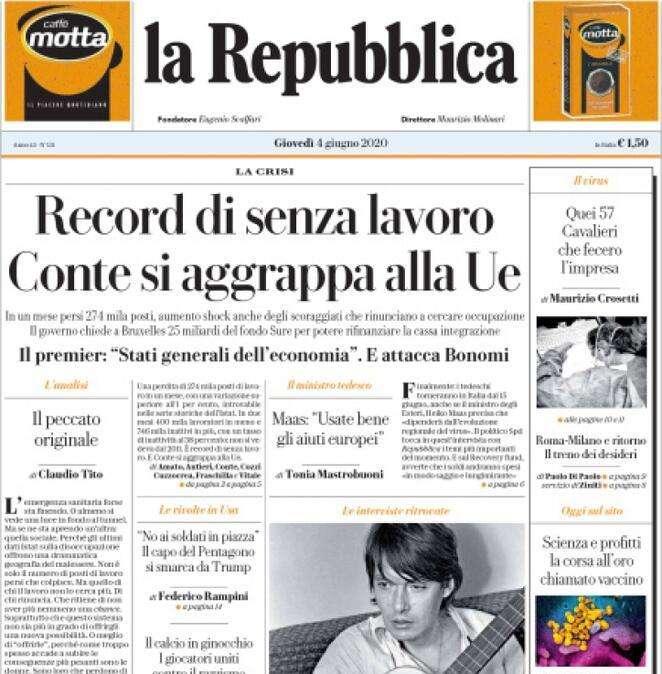 PRIME PAGINE - "Record di senza lavoro, Conte si aggrappa alla Ue"