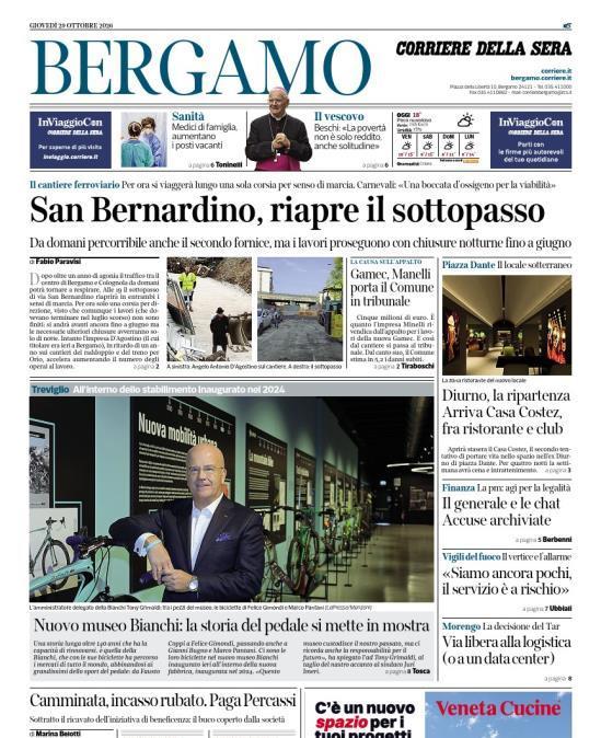 PRIMA PAGINA - Corriere di Bergamo: "Atalanta, sprone dei tifosi prima di Firenze"