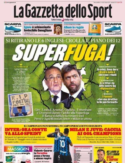 L'apertura de La Gazzetta dello Sport: "Superfuga!"