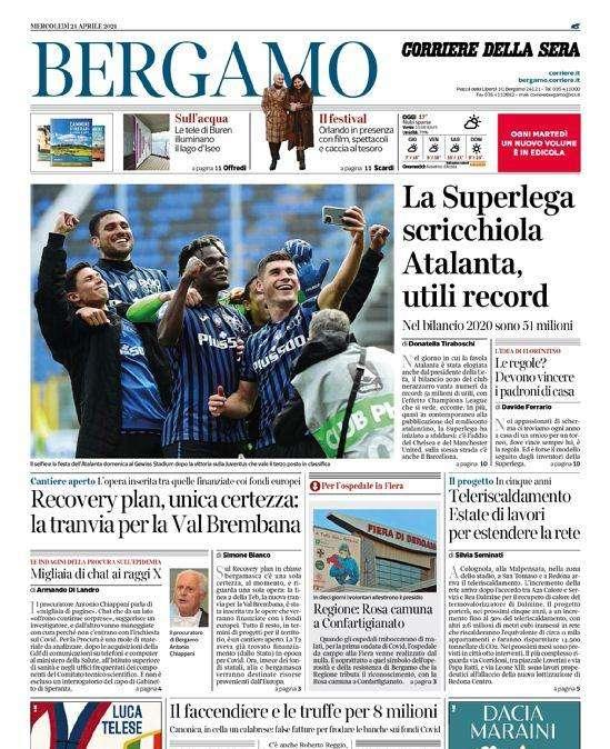 Corriere di Bergamo: "La Superlega scricchiola. Atalanta, utili record"