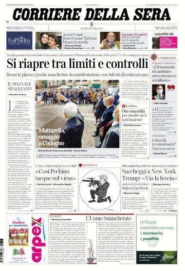 Corriere della Sera in apertura: "Si riapre tra limiti e controlli"