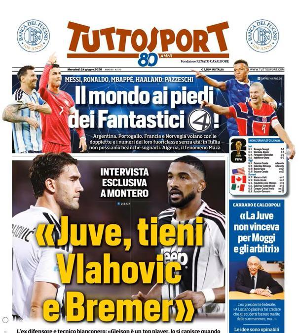PRIMA PAGINA - Tuttosport: "Ahi Palestra: beffa Chelsea Furia Marotta Tutto su Paz"