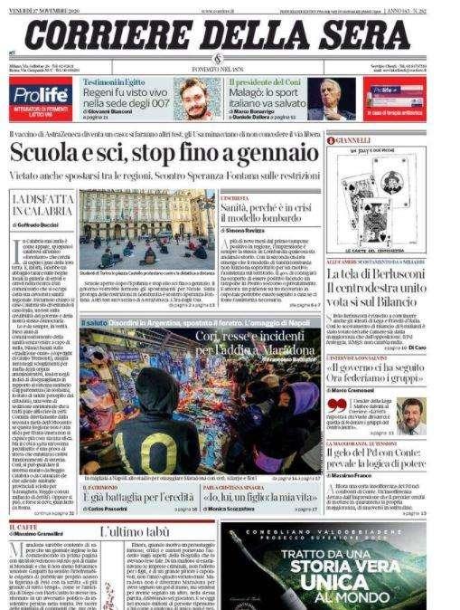 Corriere della Sera: "Scuola e sci, stop fino a gennaio"