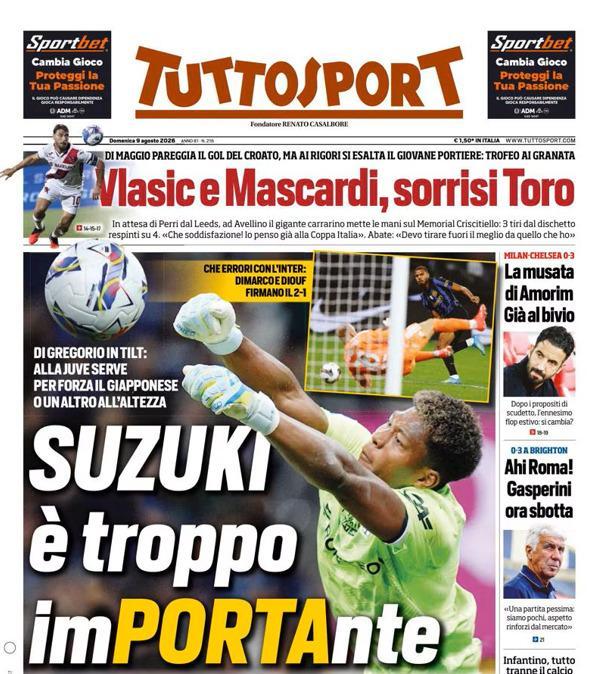 PRIMA PAGINA - Tuttosport: "Suzuki è troppo importante"