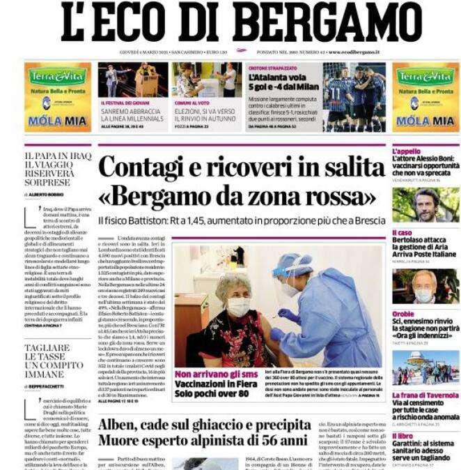L'Eco di Bergamo: "Contagi e ricoveri in salita «Bergamo da zona rossa»"