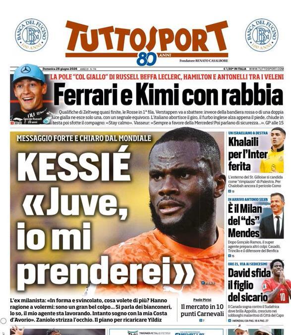 PRIMA PAGINA - Tuttosport: Kessie: «Juve, io mi prenderei»
