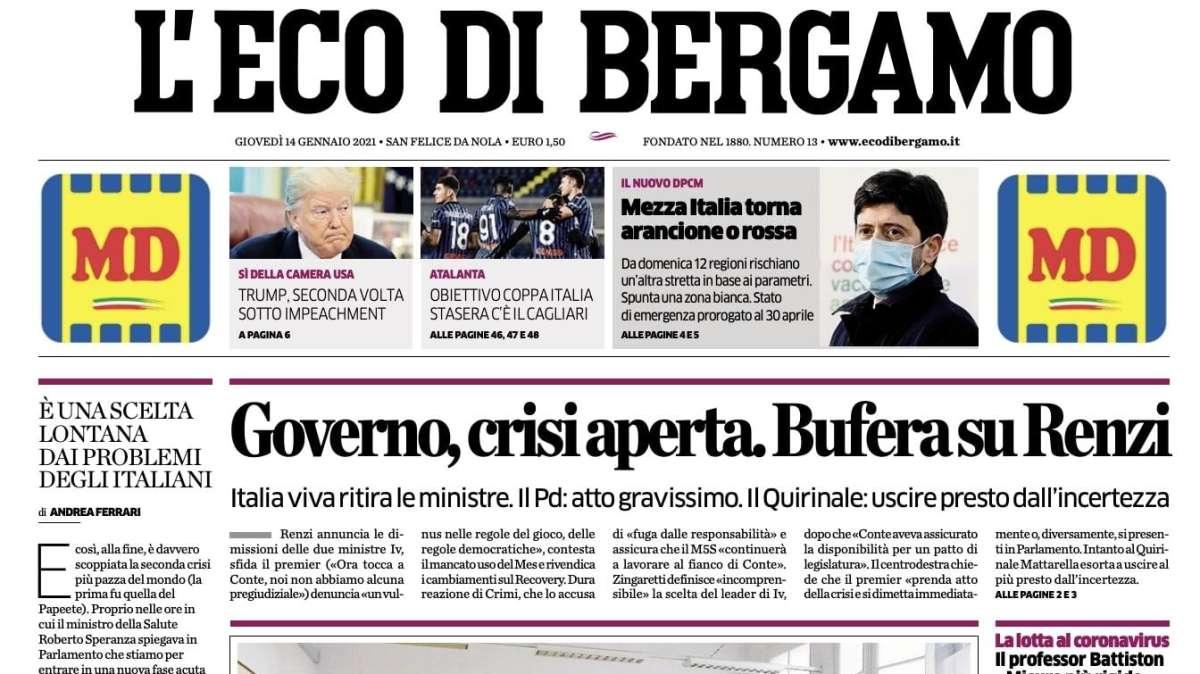 L'Eco di Bergamo sull'Atalanta: "Obiettivo Coppa Italia, stasera c'è il Cagliari"
