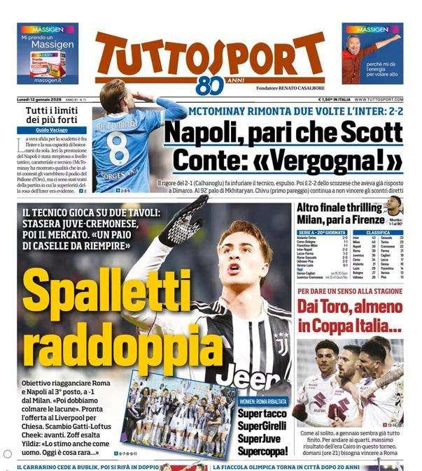 PRIMA PAGINA - TuttoSport: "Spalletti raddoppia"