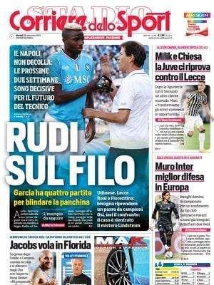 Il Corriere dello Sport apre in prima pagina sulla panchina del Napoli: "Rudi sul filo"