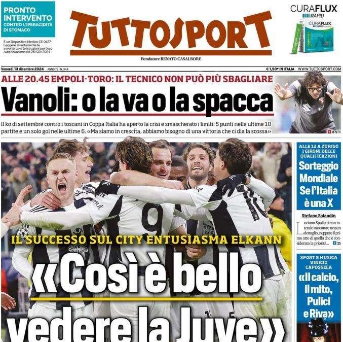 Tuttosport in apertura sulle parole di Elkann: "Così è bello vedere la Juve"