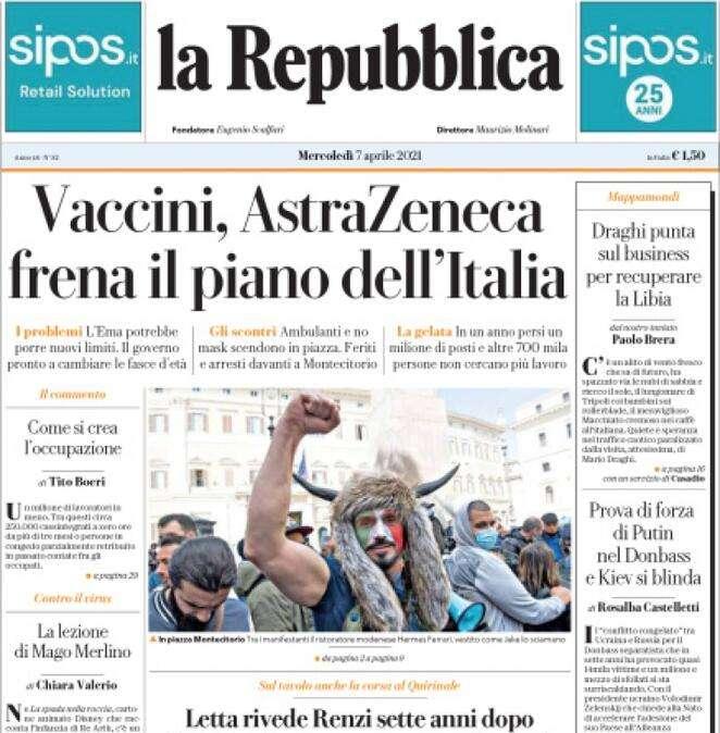 La Repubblica: "Vaccini, AstraZeneca frena il piano dell'Italia"