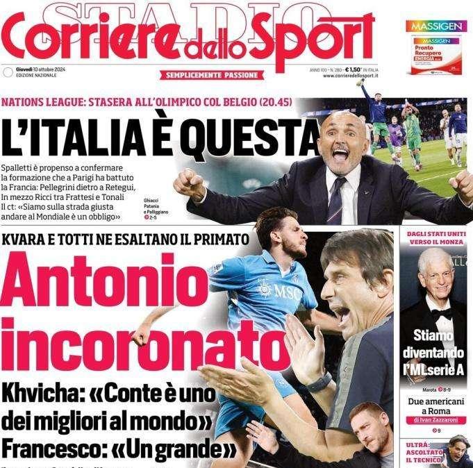 La prima pagina del Corriere dello Sport oggi su Conte: "Antonio incoronato"
