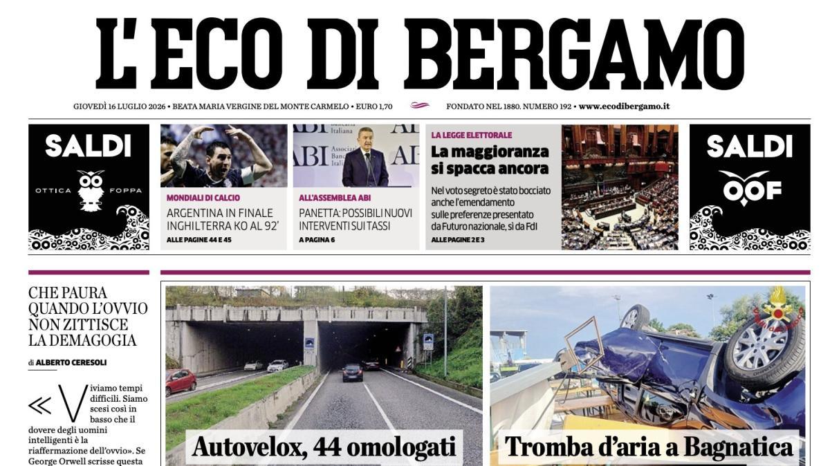 PRIMA PAGINA – L'Eco di Bergamo: "Bergamo e l'astensionismo In 28 anni cresciuto del 40%"