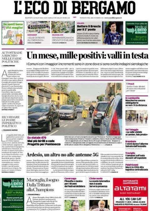 L'Eco di Bergamo sull'Atalanta: "Battere il Brescia per il 2° posto"