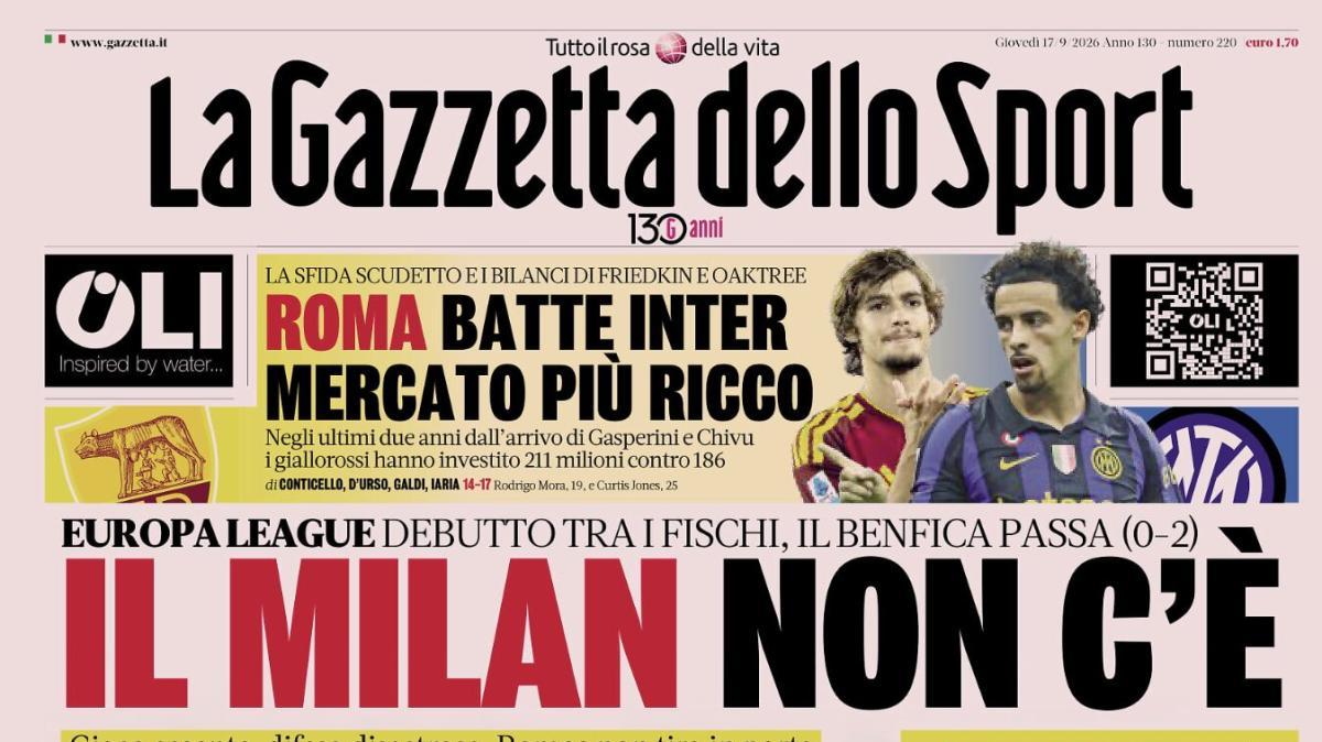 PRIMA PAGINA – La Gazzetta dello Sport: "Il Milan non c'è"