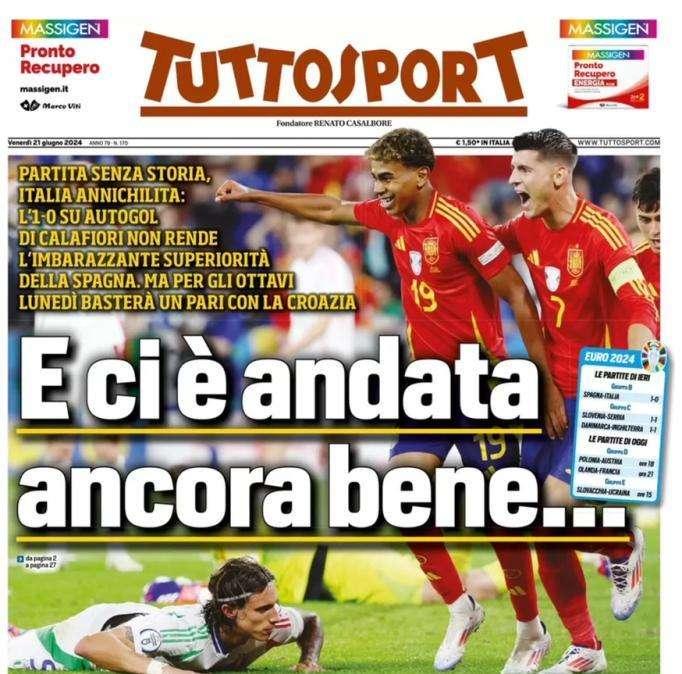 Tuttosport in apertura sugli azzurri: "E ci è andata ancora bene..."