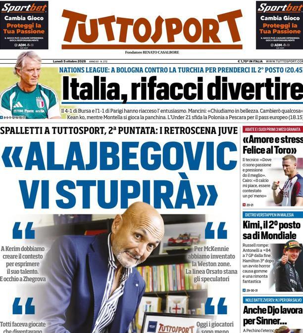 PRIMA PAGINA - Tuttosport: "Alajbegovic vi stupirà"