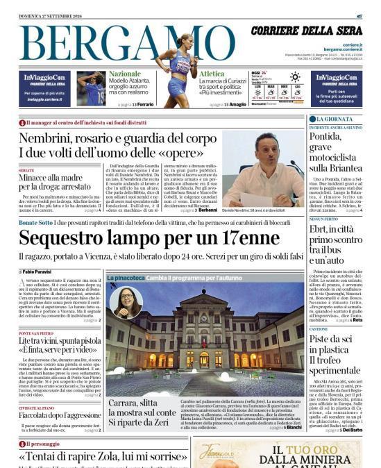 PRIMA PAGINA - Corriere di Bergamo: "Modello Atalanta, orgoglio azzurro ma con realismo"