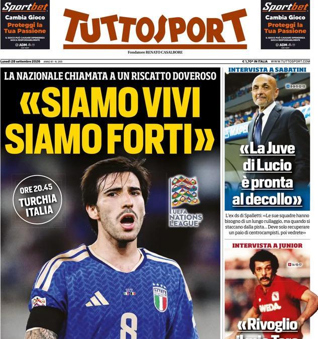 PRIMA PAGINA - Tuttosport: "Siamo vivi, siamo forti"