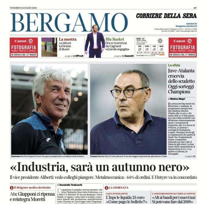 Corriere di Bergamo: "Juve-Atalanta crocevia dello scudetto. Oggi sorteggi Champions"