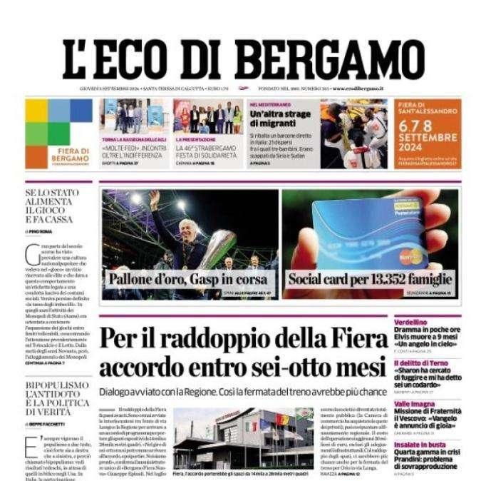 L'Eco di Bergamo apre sul mister nerazzurro: "Pallone d'oro, Gasp in corsa"