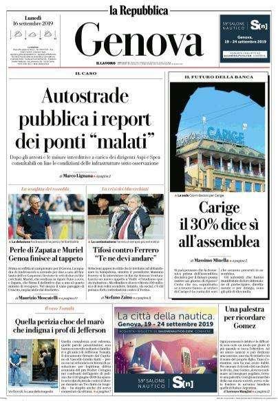 La Repubblica-Genova: "Perle di Zapata e Muriel. Genoa al tappeto"