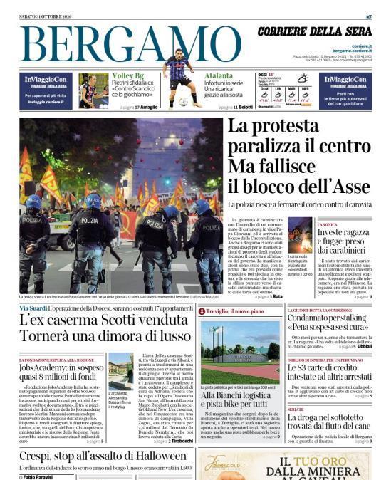 PRIMA PAGINA - Corriere di Bergamo: "Atalanta: Infortuni in serie. Una ricarica grazie alla sosta"