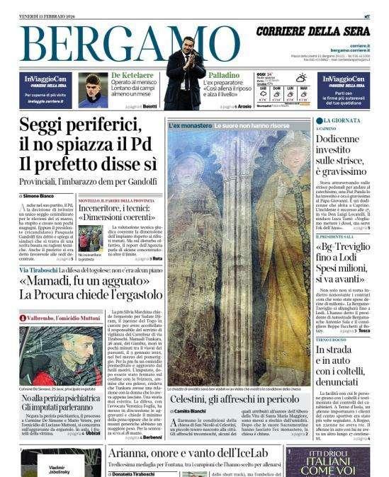 PRIMA PAGINA - Corriere di Bergamo: De Ketelaere Operato al menisco. Lontano dai campi almeno un mese