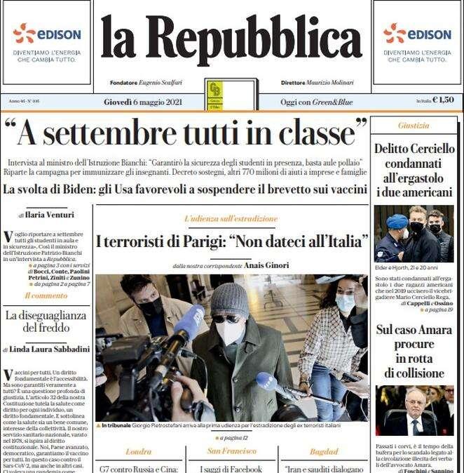La Repubblica: "A settembre tutti in classe"