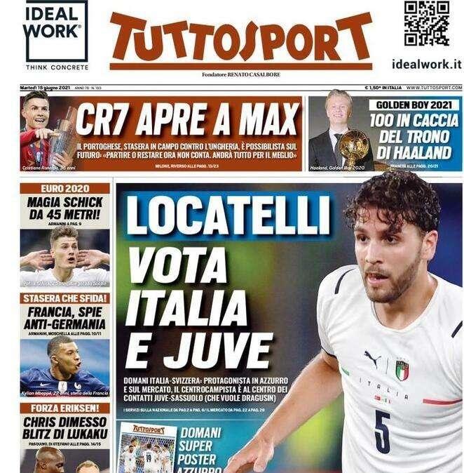 L'apertura di Tuttosport: "Locatelli vota Italia e Juve"