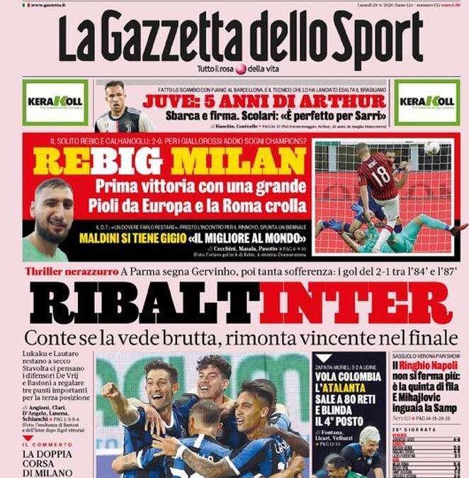 PRIMA PAGINA - La Gazzetta dello Sport: "Vola Colombia, l'Atalanta sale a 80 reti e blinda il 4° posto"